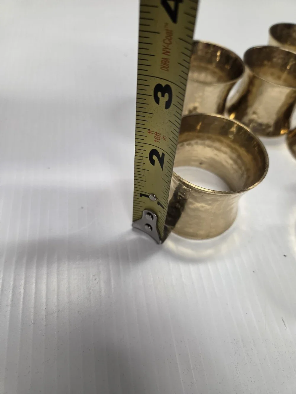 Mid-Century Modern Hammered Gold Brass Flared Napkin Rings – Set of 8